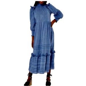 Roller Rabbit Fil Coupe Mock Neck Long Sleeve Ruffle Dress
